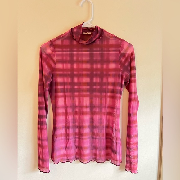 Anthropologie Pink Plaid Sheer Top: Pilcro - Picture 2 of 4